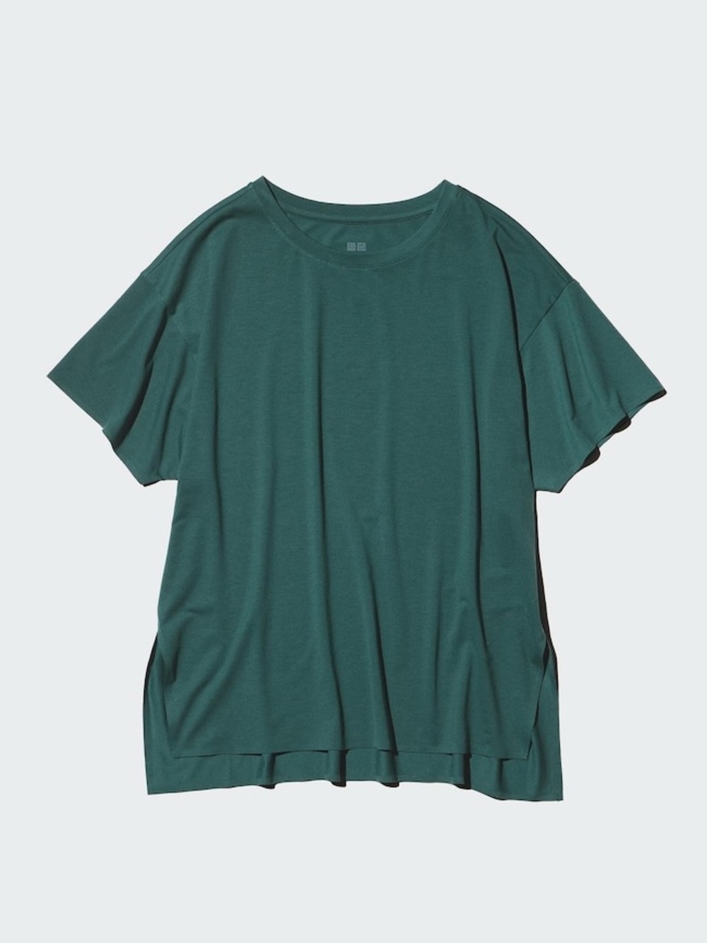 Uniqlo AIRism Relaxed T-Shirt Oversized Green Workout Casual Side Split Small